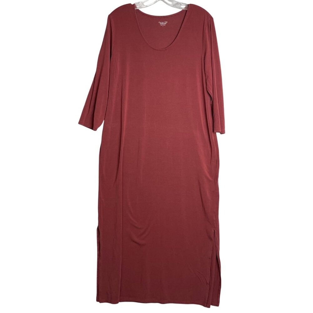 Garent Hill Elora Knit Colum Dress Womens L Red Tencel Lyocell Midi Preppy